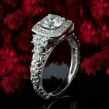 Anel de noivado de ouro branco 14K estilo vintage moissanita redondo branco 1 quilate comprar usado  Enviando para Brazil