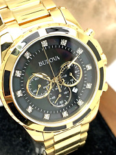 Usado, Relógio masculino Bulova 97D121 cronógrafo quartzo diamante mostrador preto aço dourado 44mm comprar usado  Enviando para Brazil