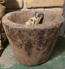 Antiga argamassa de madeira primitiva esculpida à mão pátina maciça pesada cozinha comprar usado  Enviando para Brazil