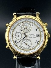 Seiko Age of Discovery World Timer relógio de quartzo masculino data ouro 39 mm 5T52-7A10, usado comprar usado  Enviando para Brazil