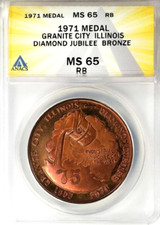 1971 Granite City Illinois Diamond Jubilee Medalha de Bronze ANACS MS65 RB comprar usado  Enviando para Brazil