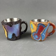 Canecas de café de resina cristal mineral multicoloridas conjunto de 2 com forros comprar usado  Enviando para Brazil
