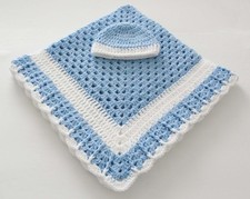 Usado, Cobertor de bebê azul com branco macio fofo de crochê lavável e chapéu bônus presente 35x35 comprar usado  Enviando para Brazil