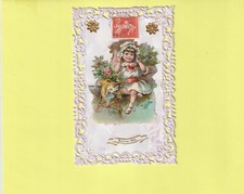 CPA AJOUREE CHROMO FILLETTE ASSISE PARMI LES FLEURS ROSES MARGUERITES, usado comprar usado  Enviando para Brazil