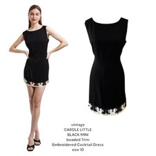 Mini vestido bordado vintage Y2K Carole Little Black com acabamento frisado tamanho 10.  comprar usado  Enviando para Brazil