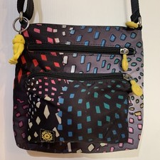 KIPLING 3 compartimentos com zíper tiracolo preto com design geométrico colorido comprar usado  Enviando para Brazil