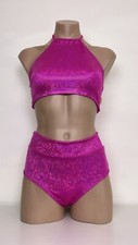 Maquiagem 🔥 conjunto de pole dance holograma halter crop top cintura alta cuecas comprar usado  Enviando para Brazil