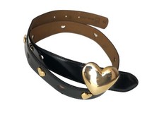 Cinto MOSCHINO Redwall Vintage Couro Preto Tom Dourado Corações Tamanho 44 comprar usado  Enviando para Brazil