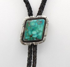 Gravata bolo NAVAJO GILBERT NELSON PRATA ESTERLINA AZUL TURQUESA COURO PRETO VINTAGE comprar usado  Enviando para Brazil