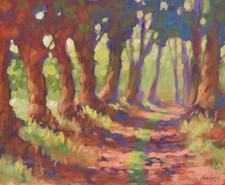 Pintura Acrílica Original John Silver Camino Bosque Impresionista Paisaje Arte segunda mano  Embacar hacia Mexico