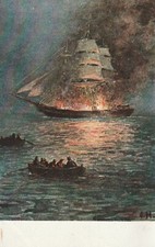 Cartolina illustrata incendio usato  Ticengo
