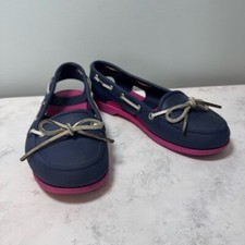 Usado, Sapatos femininos Crocs barco de praia tamanho 7 azul e rosa comprar usado  Enviando para Brazil