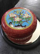 Caixa chinesa com tampa Cloisonne & Cinnabar 4 cm de altura x 10 cm de diâmetro, usado comprar usado  Enviando para Brazil