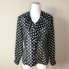 Blusa vintage transparente preta e branca com babados de bolinhas 4 comprar usado  Enviando para Brazil