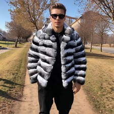 Jaqueta de pele de coelho masculina real Rex inverno chinchila casaco de pele grossa roupa impecável comprar usado  Enviando para Brazil
