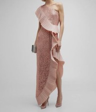 $385 ONE33 Social Women's Pink One-Shoulder Pleated Sequin Gown Dress Size 8 comprar usado  Enviando para Brazil