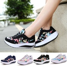 Feminino Com Estampa Floral Sports com cadarço tênis de forma Cunha Walking plataforma Tênis De Corrida comprar usado  Enviando para Brazil