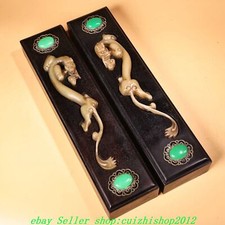 Usado, 12" Old Chinese Dynasty Rosewood incrustado pedras preciosas de jade dragão pixiu papel peso par comprar usado  Enviando para Brazil