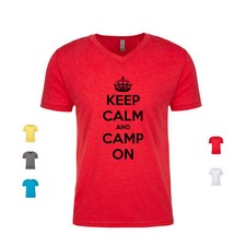 Camisa masculina gola V Keep Calm And Camp On ao ar livre fogueira tenda estrelas montanhas comprar usado  Enviando para Brazil