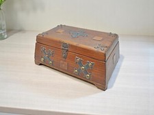 Caixa de armazenamento de madeira vintage original antiga feita à mão de metal ajustada, usado comprar usado  Enviando para Brazil