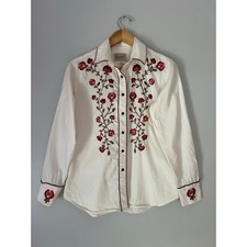 Camisa Snap Rockmount Ranch Wear Feminina Cardo Marfim Bordada Tamanho M, usado comprar usado  Enviando para Brazil