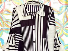 Blusa plissada aleatória listrada branca e preta blusa manga comprida casual, usado comprar usado  Enviando para Brazil