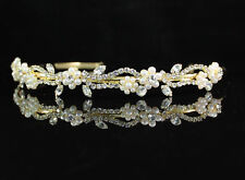 TIARA NUPCIAL FLORAL TRANSPARENTE AUSTRÍACA CRISTAL STRASS PÉROLA - OURO comprar usado  Enviando para Brazil