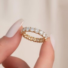 Usado, Aliança de casamento 4 quilates corte redondo diamante natural eternidade ouro amarelo 14K tamanho 7 8 comprar usado  Enviando para Brazil