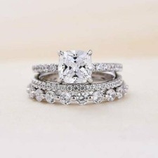 Juego de anillo de novia de halo simulado diamante corte cojín de 5,00 quilates plata esterlina 925 segunda mano  Embacar hacia Mexico