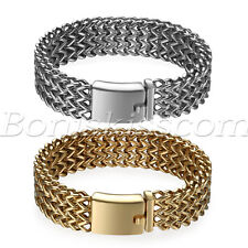 Pulseira masculina larga pesada de aço inoxidável corrente tecida pulseira cubana elos curvos, usado comprar usado  Enviando para Brazil