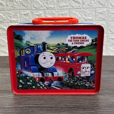 VTG Thomas Train and Friends Back To School Tin Lunch Box Red Metal Push Lock  comprar usado  Enviando para Brazil