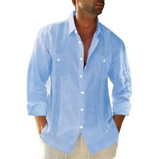 Camisa social masculina casual Guayabera praia cubana casamento manga curta com botões, usado comprar usado  Enviando para Brazil