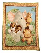 Colcha de berço Safari Friends sálvia, ferrugem, cinza 30,5 x 40" algodão elefante, macaco  comprar usado  Enviando para Brazil