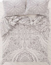 Funda nórdica Anthropologie/Sham Twin Boho diseño de plumas gris oscuro y blanco segunda mano  Embacar hacia Mexico