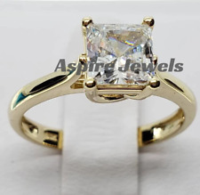Usado, Anel de noivado solitário de moissanita corte princesa 1,25 quilates ouro amarelo 14k sólido  comprar usado  Enviando para Brazil