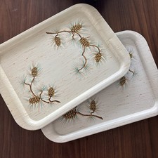 Usado, 2 bandejas de servir vintage de metal MCM design padrão pinha azul-petróleo dourado comprar usado  Enviando para Brazil
