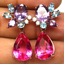 925 Silber 11 x 16 Mm. Pink Mystic - Blauer Topas, Amethyst & Zirkonia Ohrringe comprar usado  Enviando para Brazil