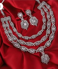 Conjunto de joias de casamento indiano Bollywood banhado a prata colar gargantilha noiva AD CZ comprar usado  Enviando para Brazil