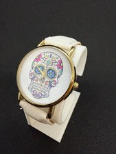 Relógio unissex com estampa de caveira mostrador dourado quartos com pulseira branca comprar usado  Enviando para Brazil