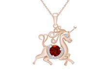 Pingente de cavalo unicórnio personalizado granada simulada redonda folheado a ouro rosa 14k 2,35 quilates, usado comprar usado  Enviando para Brazil