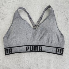 Sutiã esportivo PUMA tamanho L couro cinza logotipo racerback acolchoado sem costura academia de treino comprar usado  Enviando para Brazil