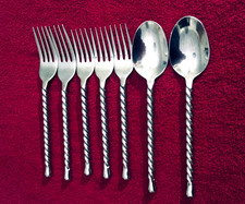 7 peças GS configurações gourmet SILVER TEAR torção brilhante 2 garfos de jantar 3 saladas 2 colheres comprar usado  Enviando para Brazil