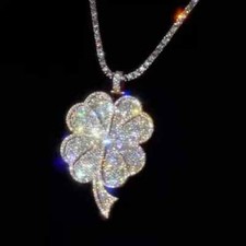 Pingente trevo de quatro folhas de moissanita real corte redondo 2,40 ct folheado a ouro branco 14K comprar usado  Enviando para Brazil