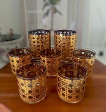 Conjunto/7 copos Culver Cannella ouro 22K MCM Rocks cesta de vime bengala de tecido , usado comprar usado  Enviando para Brazil