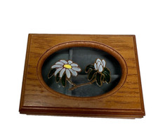 Design de margarida de madeira na janela de vidro pequena caixa de joias com tampa, usado comprar usado  Enviando para Brazil