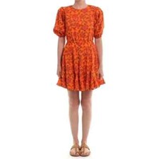 Vestido RHODE Molly com cadarço nas costas estampado manga folhada laranja boêmio alargado novo XS comprar usado  Enviando para Brazil