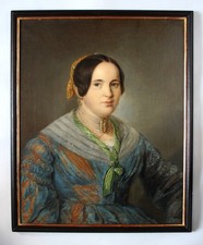 Duży biedermeier Portret młodej damy z łańcuszkiem z pereł monogramem. Λ Φ 1847, używany na sprzedaż  PL