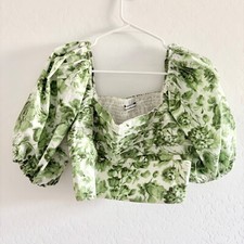 Blusa Abercrombie & Fitch Floral Manga Folhada Verde Branco G comprar usado  Enviando para Brazil