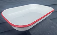 Panela de esmalte vintage branca vermelha 12” x 7 1/2” x 1 1/2” brownies bom estado, usado comprar usado  Enviando para Brazil