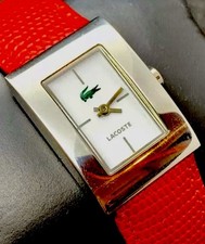 Novo LACOSTE Tank Curvex Relógio de Quartzo Feminino 34mm Aço Branco Vermelho Lagarto Genuíno comprar usado  Enviando para Brazil
